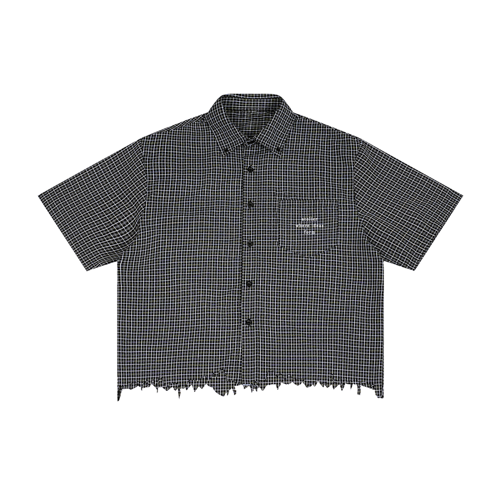 Distressed Plaid Boxy Button Down